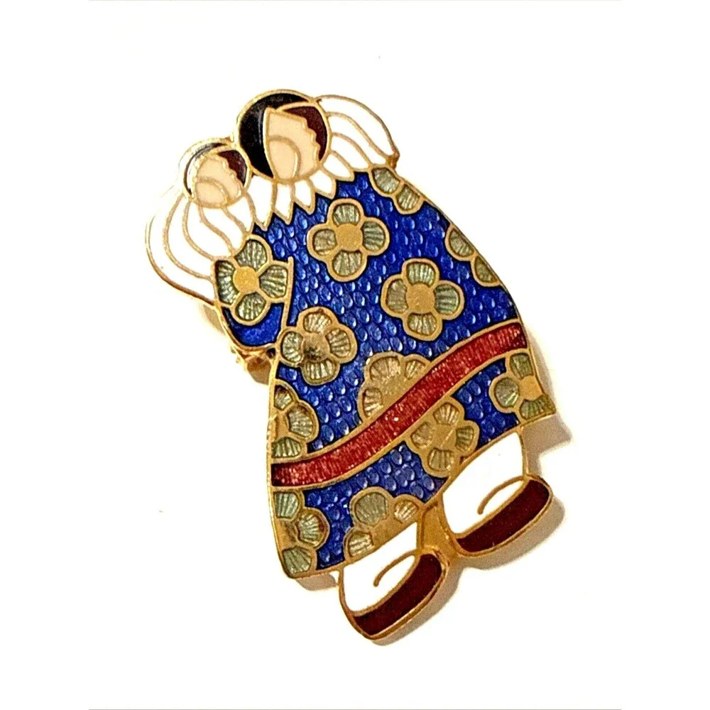 Vintage Barbara Lavallee Cloisonne Enamel Brooch Alaskan Folk Art Pin 1 3/8